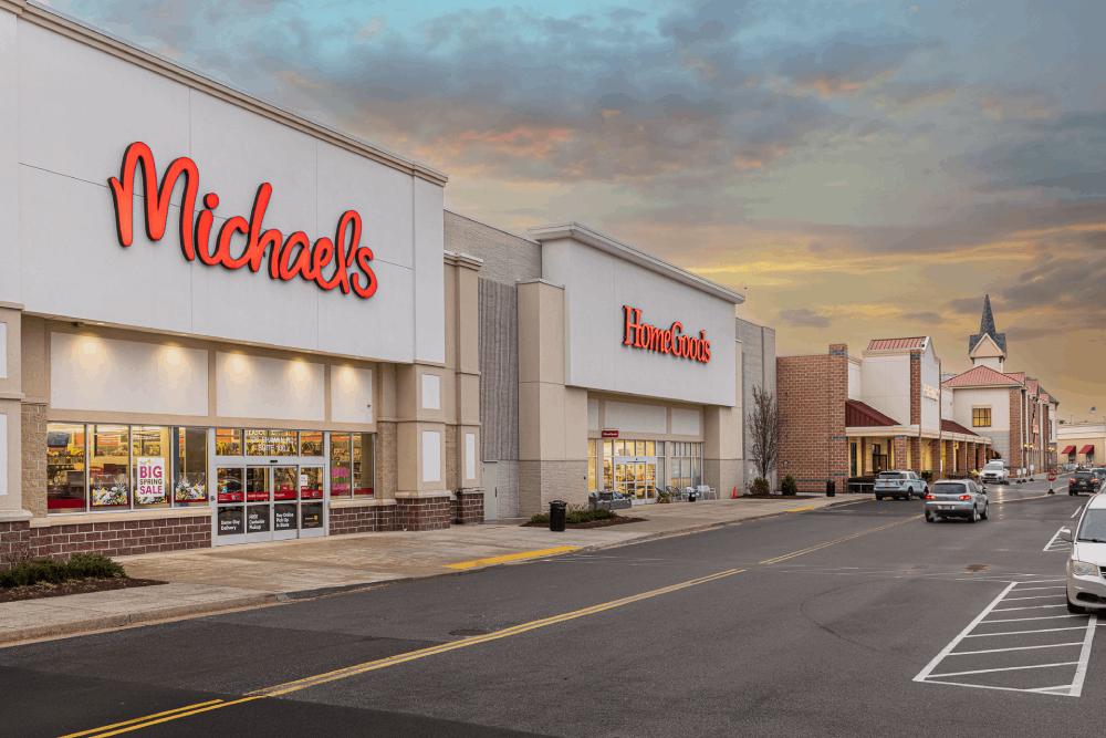 Hunt Valley Towne Center Michaels and Home Goods Store entrance